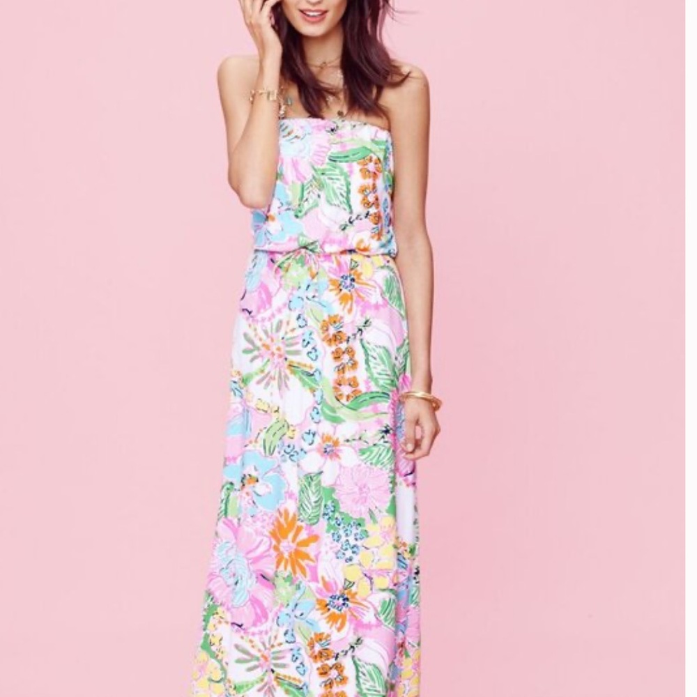 Lilly Pulitzer Pink and Green Maxi Skirt A-Line Resort Wear